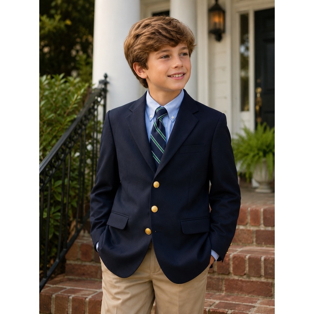 Claiborne Boys Blazer Size 10 Husky Navy Wool Blend Gold Buttons Preppy